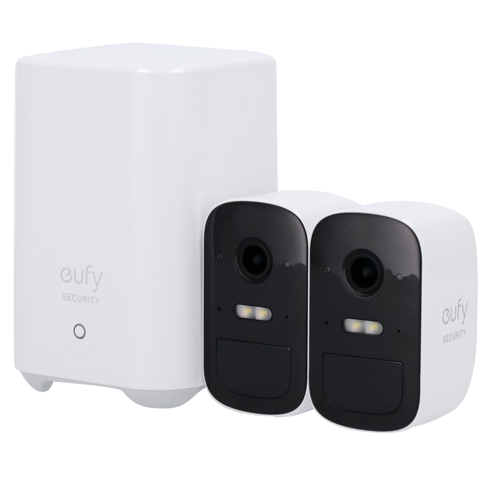 Kit 2 Telecamere + 1 HomeBase Eufy by Anker - 1080p / 6700 mAh / Sensore PIR + Persone - HomeBase WiFi / LAN / RF con sirena - Storage integrato 16 GB   - Autonomia fino a 6 mesi - Adatta per esterni IP65