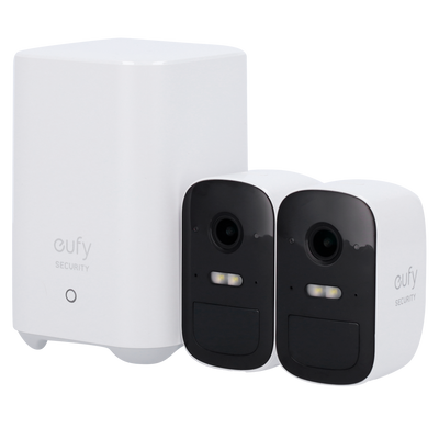 Kit 2 Telecamere + 1 HomeBase Eufy by Anker - 1080p / 6700 mAh / Sensore PIR + Persone - HomeBase WiFi / LAN / RF con sirena - Storage integrato 16 GB   - Autonomia fino a 6 mesi - Adatta per esterni IP65