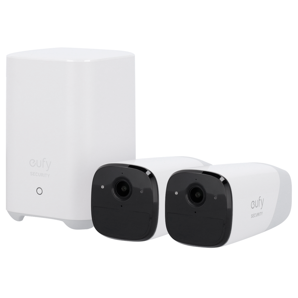 Kit 2 Telecamere + 1 HomeBase Eufy by Anker - 2K / 13400 mAh / Sensore PIR + Persone - HomeBase WiFi / LAN / RF con sirena - Storage integrato 16 GB   - Autonomia fino a 1 anno - Adatta per esterni IP65