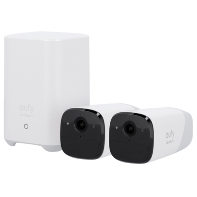 Kit 2 Telecamere + 1 HomeBase Eufy by Anker - 2K / 13400 mAh / Sensore PIR + Persone - HomeBase WiFi / LAN / RF con sirena - Storage integrato 16 GB   - Autonomia fino a 1 anno - Adatta per esterni IP65