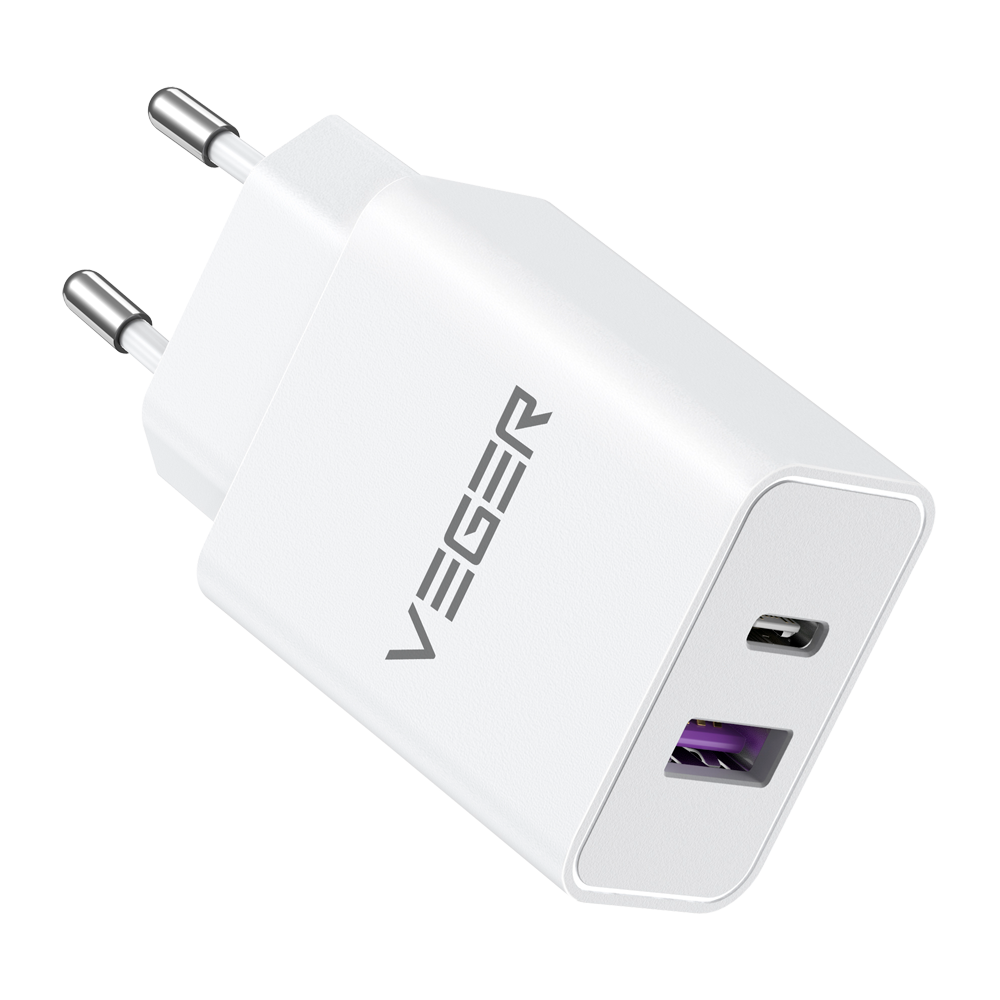 VEGER - Caricabatterie USB - Potenza 65W | Con tecnologia GaN - Ricarica veloce  - Uscite USB-A, USB-C  - Per portatili, Tablet.. | Colore bianco