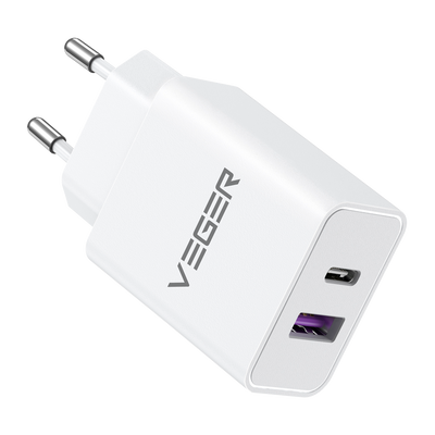 VEGER - Caricabatterie USB - Potenza 65W | Con tecnologia GaN - Ricarica veloce  - Uscite USB-A, USB-C  - Per portatili, Tablet.. | Colore bianco