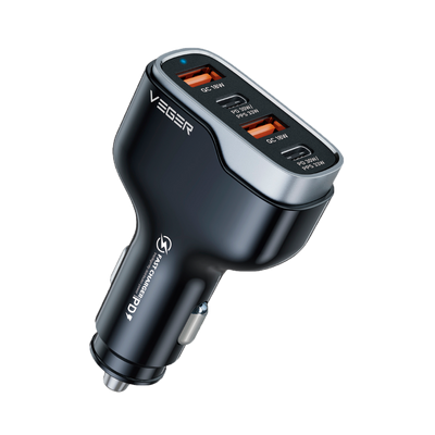 VEGER - Accendisigari per auto - Potenza 66W - Ricarica veloce 30W - Uscite 2 USB-C, 2 USB-A  - Colore nero