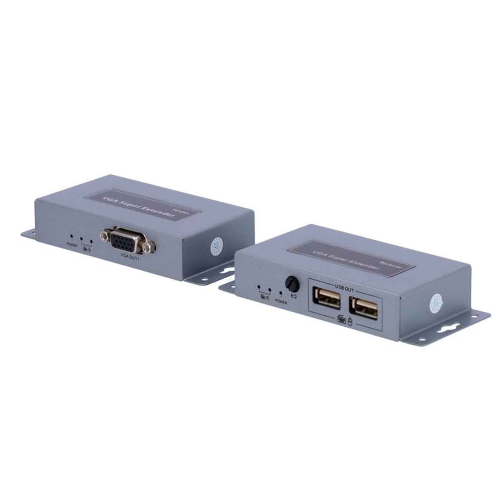 Estensore VGA/USB per UTP - Trasmettitore e ricevitore - Distanza 100 m - Fino a 1920x1440 - Su cavo UTP Cat 5/5e/6 - Alimentazione DC 12 V