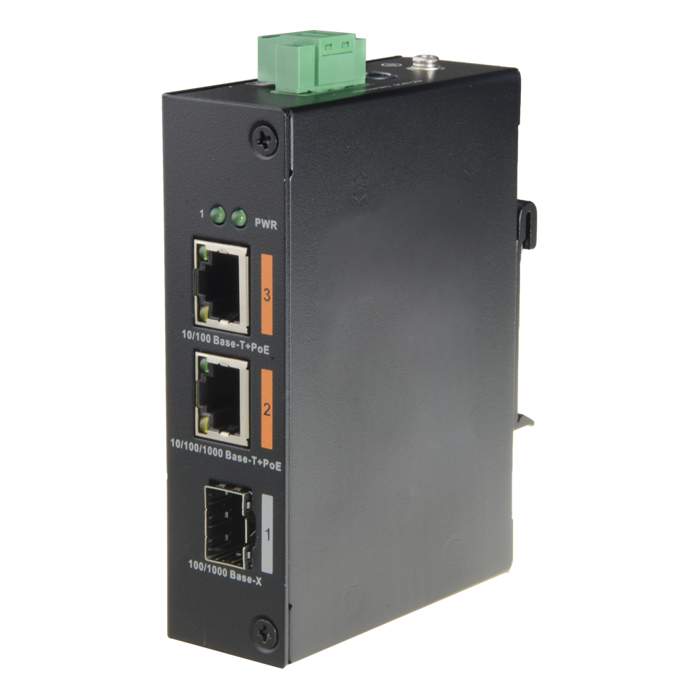 Switch HiPoE X-Security - 2 porte PoE + 1 Porta Uplink (SFP) - Velocità 10/100/1000 Mbps - Consumo massimo 60W [%VAR%] - 2 Porte HiPoE - Installazione su guida DIN