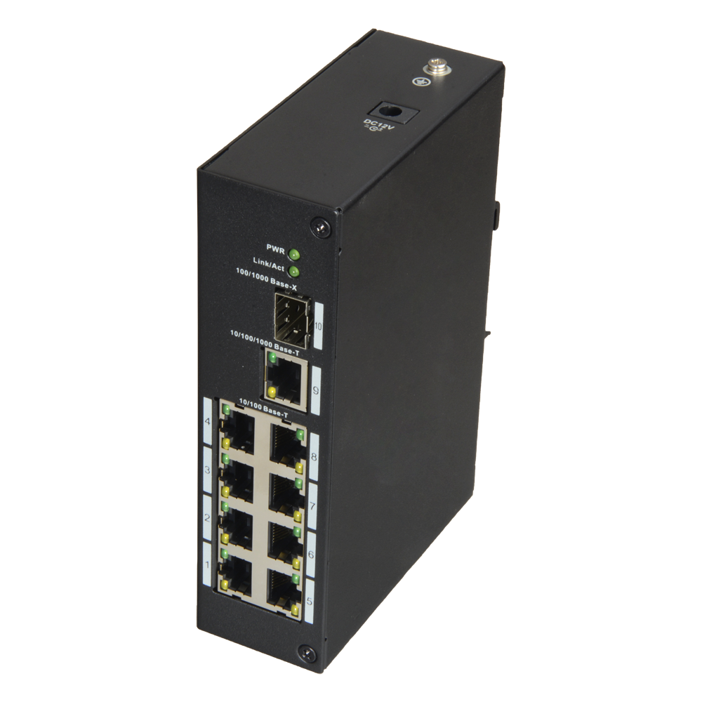 X-Security - Switch Industriale - 8 porte RJ45 + 1 Uplink GIGA + 1 SFP - Velocità 10/100 Mbps - Plug &amp; Play - Tecnologia di risparmio energetico