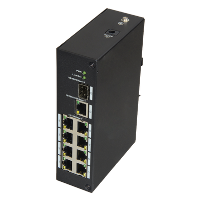 X-Security - Switch Industriale - 8 porte RJ45 + 1 Uplink GIGA + 1 SFP - Velocità 10/100 Mbps - Plug &amp; Play - Tecnologia di risparmio energetico