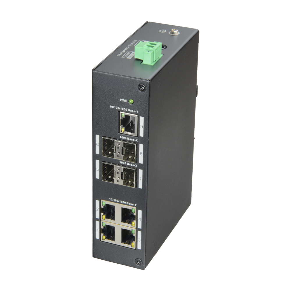 Switch X-Security - 5 Porte RJ-45 - 4 Porte SFP Gigabit - Velocità 10/100/1000 Mbps - Supporta la doppia alimentazione - Montaggio su guida DIN