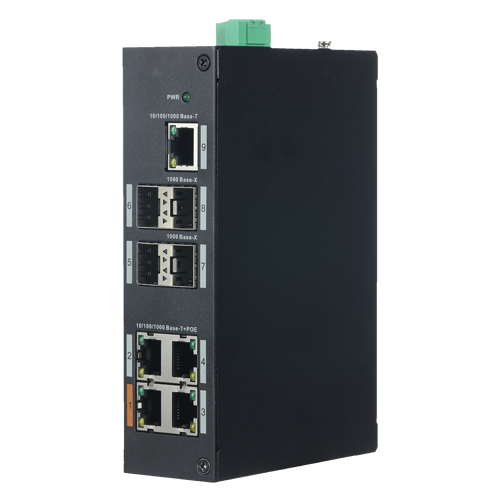 Switch PoE - 4 Porte PoE+ RJ45 + 1 Porta RJ-45 [%VAR%] - 4 Porte SFP Gigabit - Velocità 10/100/1000 Mbps - 30 W per porta / Massimo 96W - Porta 1 supporta HiPoE fino a 60W