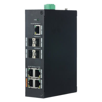 Switch PoE - 4 Porte PoE+ RJ45 + 1 Porta RJ-45 [%VAR%] - 4 Porte SFP Gigabit - Velocità 10/100/1000 Mbps - 30 W per porta / Massimo 96W - Porta 1 supporta HiPoE fino a 60W