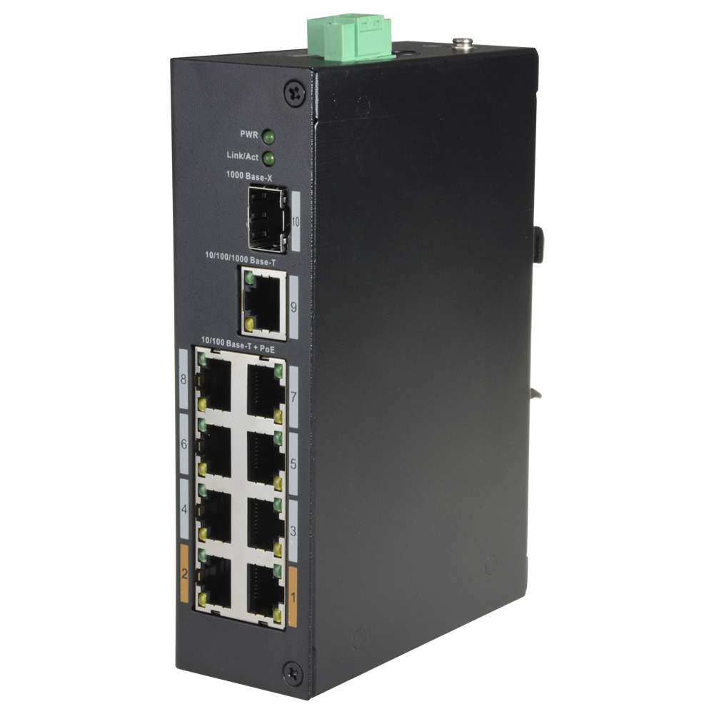 Switch PoE X-Security - 8 porte PoE + 1 Uplink RJ45 - Velocità 10/100 Mbps - Potenza 30 W per porta - Potenza massima totale 96 W - Norma IEEE802.3at (PoE) / af (PoE+)