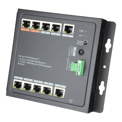 Switch HiPoE X-Security - 8 porte PoE + 2 Uplink (RJ45) + 1 Uplink (SFP) - 8x 10/100Mbps + 2x 10/100/1000Mbps + 1 SFP Giga - 2 Porte Hi-PoE + 6 Porte PoE+ - Consumo massimo 96 W - Installazione a parete