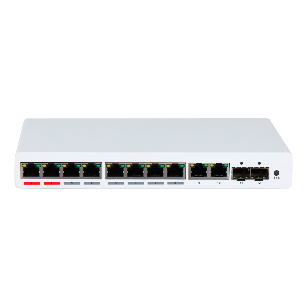 Switch PoE X-Security - 8 porte PoE + 2 Uplink RJ45 + 2 SFP - Velocità 10/100/1000 Mbps - 90W porta 1-2 / 30W porta 3-8 / Massimo 120W - VLAN/STP/RSTP/MSTP/ACL/QoS/802.1X - LACP/Static LAG/IGMP Snooping/Port Mirroring