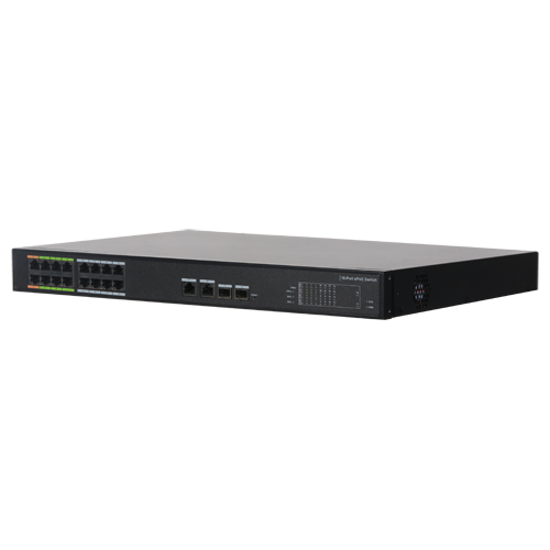 Switch ePoE X-Security - 16 porte PoE + 2 Gigabit Combo Port - Fino a 800 metri di trasmissione - 60 W per porta (1&amp;2) / Massimo 240W - VLAN/STP/RSTP/QoS/802.1X - LACP/Static LAG/Port Mirroring