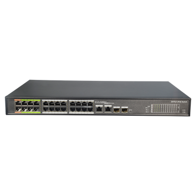 Switch ePoE X-Security - 24 porte PoE + 2 Gigabit Combo Port - Fino a 800 metri di trasmissione - 60 W per porta (1&amp;2) / Massimo 360W - VLAN/STP/RSTP/QoS/802.1X - LACP/Static LAG/Port Mirroring