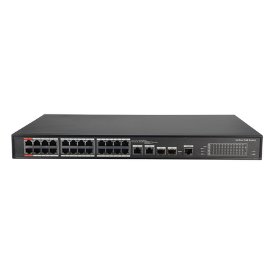 Switch PoE X-Security adatto per rack - 24 porte PoE + 2 Gigabit Combo Port - Velocità 10/100 Mbps - 90W porte 1 y 2 / 30W porte 3-24 / Massimo 240W - VLAN/STP/RSTP/QoS/802.1X - LACP/Static LAG/IGMP Snooping/Port Mirroring