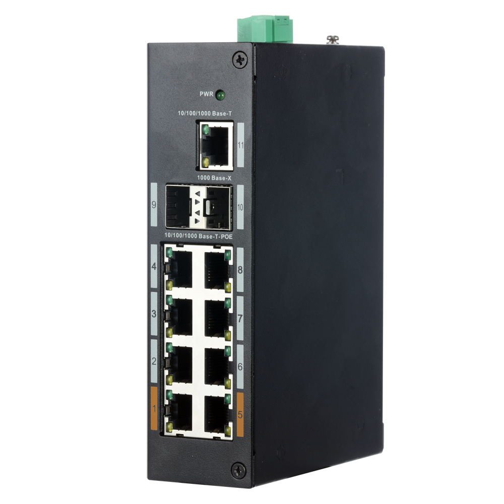 Switch Industrial X-Security - 8 porte RJ45 + 2 porte SFP + 1 porta RJ45 - Velocità 10/100/1000 Mbps - 2x Porte HiPoE + 6x Porte PoE+ - Potenza PoE totale 120W - Installazione su guida DIN