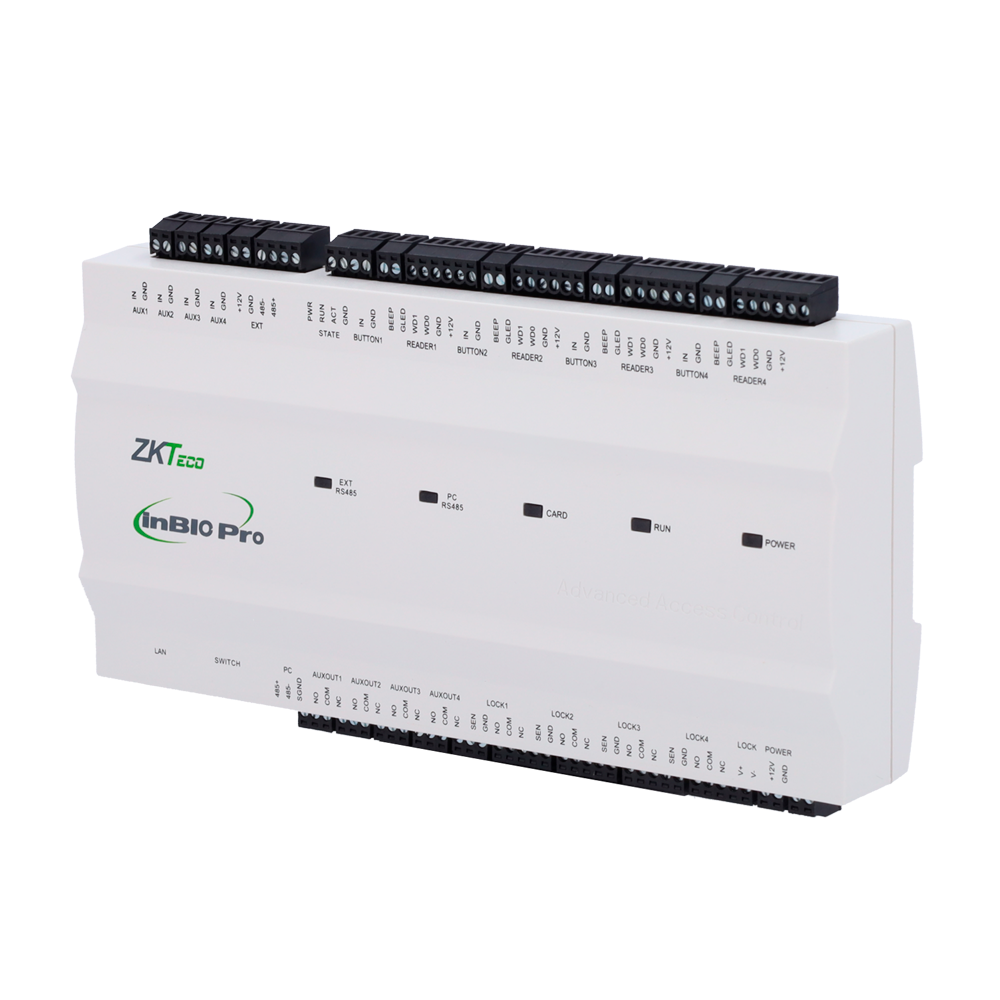 Controller di accessi biometrico - Accesso tramite impronta digitale, tessera o password - Comunicazione TCP/IP e RS485 - 4 lettori Wiegand | 8 lettori RS485 - Uscita relè per 4 porte - Software ZKBioCV